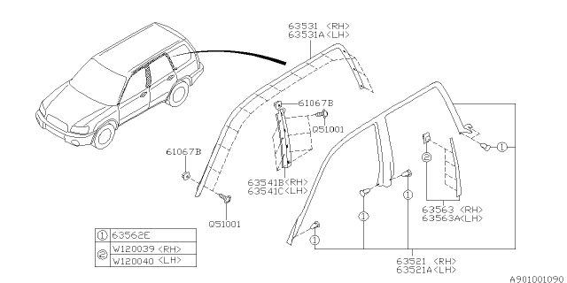 2004 Subaru Forester Weather Strip Diagram 2