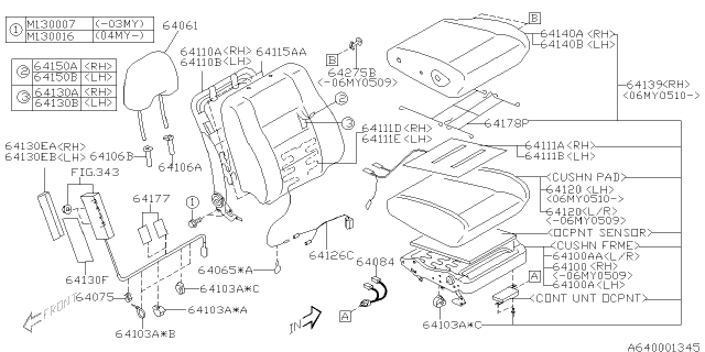 2007 Subaru Forester Heater Unit Front Seat Cushion Diagram for 64111SA050