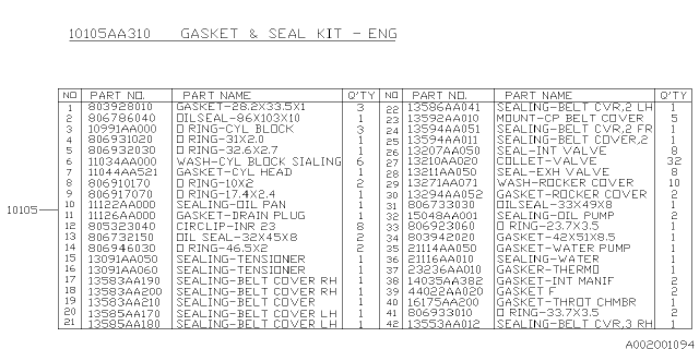 2003 Subaru Forester Engine Gasket & Seal Kit Diagram 1