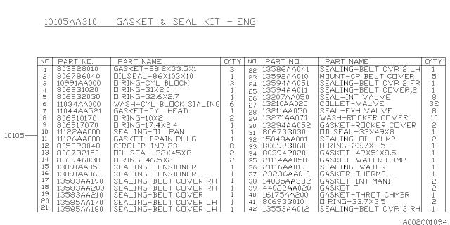 2004 Subaru Forester Engine Gasket & Seal Kit Diagram 1