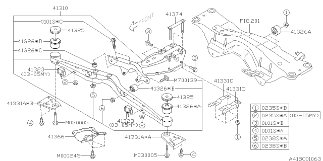 2003 Subaru Forester PT380395 Bush Differential Mt Rear Diagram for 41322AC040