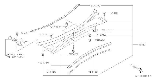 2003 Subaru Forester COWL Panel Side LH Diagram for 91423SA010