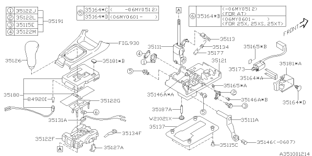 2006 Subaru Forester Grip Assembly Select Lever Diagram for 35126SA040