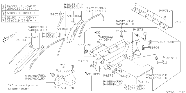 2006 Subaru Forester Trim Panel A Pillar Up LH Diagram for 94010SA011EU