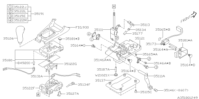 2008 Subaru Forester Grip Assembly Select Lever U5U6 Diagram for 35126SA070