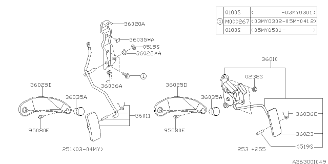 2004 Subaru Forester Pedal Complete Accelerator Diagram for 36011AA011