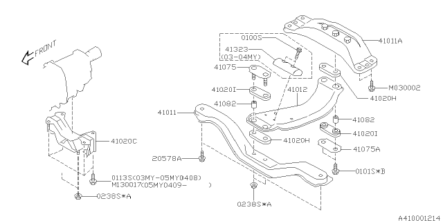 2003 Subaru Forester Front Cross Member Complete Diagram for 41011SA010