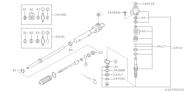 2003 Subaru Forester Power Steering Rack Pinion Gear Rack Diagram for 34117SA000