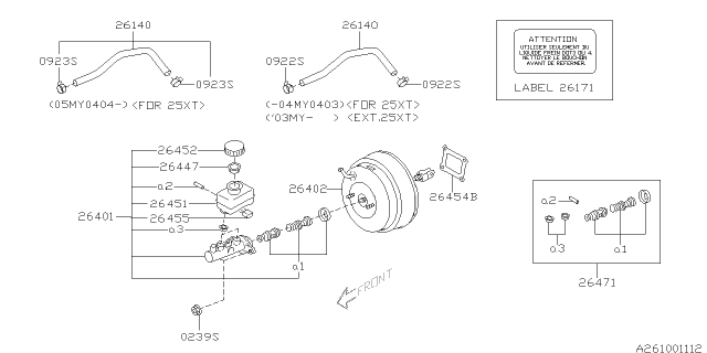 2007 Subaru Forester Repair Kit Master Cylinder Diagram for 26471SA000