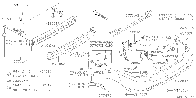 2004 Subaru Forester Bracket Bumper Side Rear Assembly LH Diagram for 57707SA070