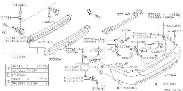 2004 Subaru Forester STOPPER Beam Rear Diagram for 57728SA000