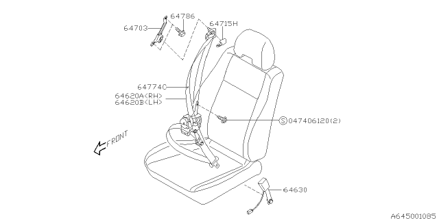 2008 Subaru Forester Seat Belt Inner Front Diagram for 64631SA060ML