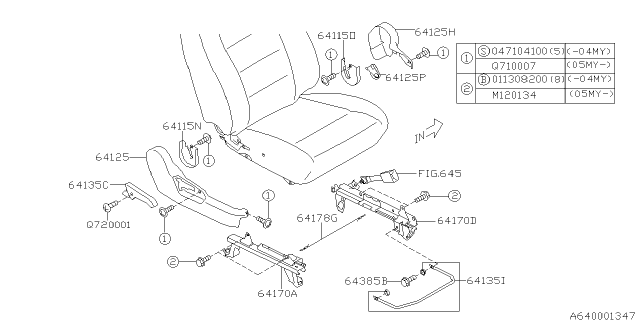 2006 Subaru Forester Lever RECLINING RH C0 Diagram for 64143SA040ND