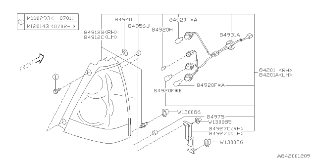 2007 Subaru Forester Bracket Rear Combination Lamp LH Diagram for 84927SA120