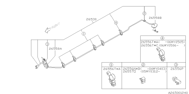 2008 Subaru Forester Brake Pipe Assembly Center Diagram for 26530FE010