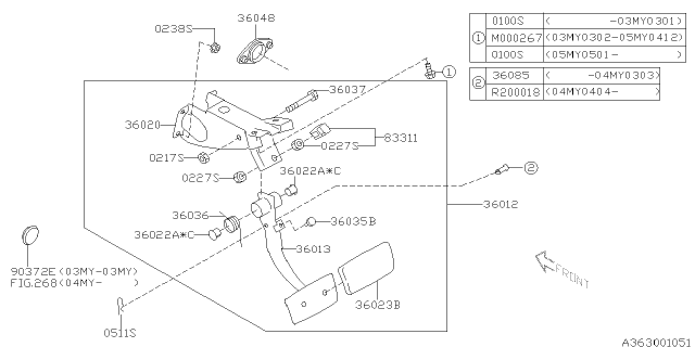 2005 Subaru Forester Pad (At) Pedal Diagram for 36015GA121