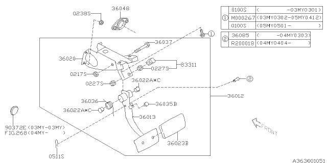 2003 Subaru Forester Pedal Assembly Brake Diagram for 36012SA040