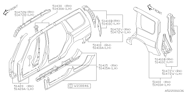 2003 Subaru Forester Side SILL Complete Out RH Diagram for 51449SA0009P