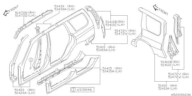 2004 Subaru Forester Pillar Complete Front Out RH Diagram for 51419SA0019P