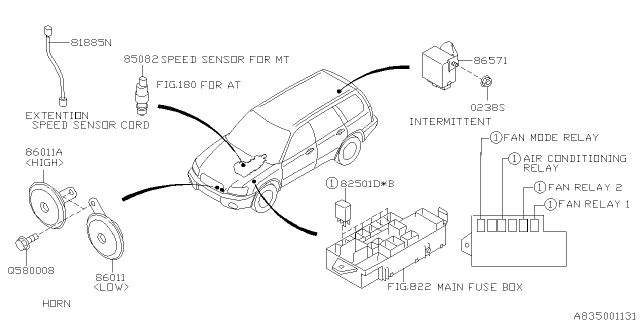 2005 Subaru Forester Horn Assembly Low Diagram for 86012SA000