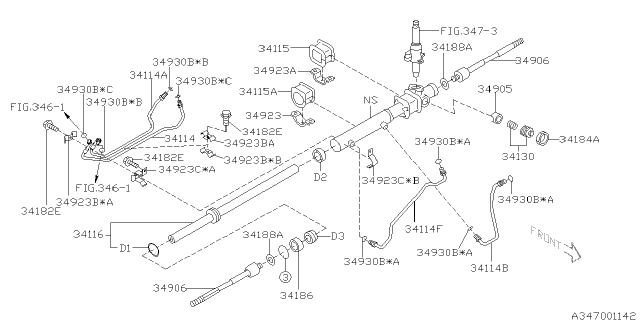 2004 Subaru Forester Power Steering Gear Box Rack Assembly Diagram for 34116SA010