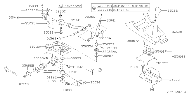 2004 Subaru Forester Gear Shift Rod Diagram for 35041AC130