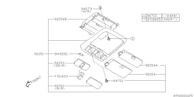 2005 Subaru Forester Over Head Console Assembly Diagram for 92151SA000ES
