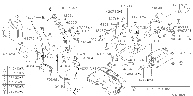 2004 Subaru Forester Bracket CANISTER Rear Diagram for 42052SA010