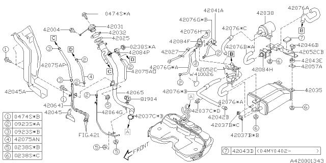 2004 Subaru Forester Hose Diagram for 42075FA200