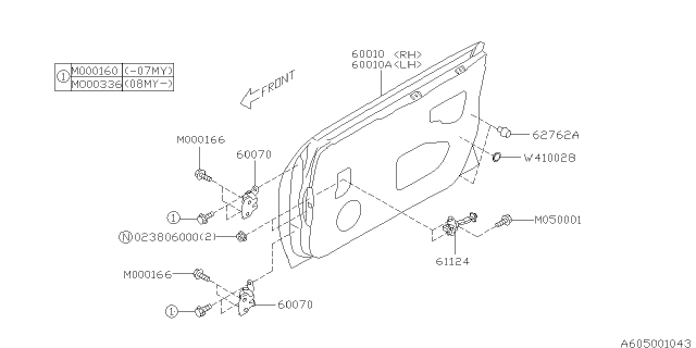 2003 Subaru Forester Panel Assembly Front Door LH Diagram for 60009SA0309P