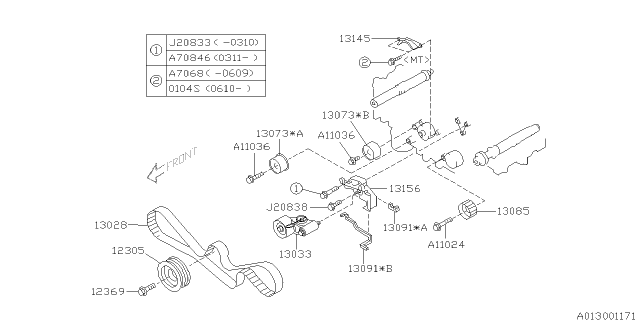 2003 Subaru Forester IDLER Complete Belt No 2 Diagram for 13085AA070