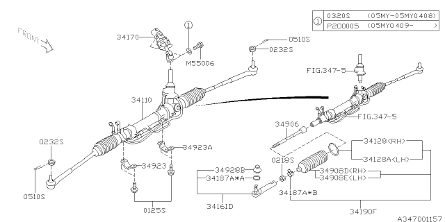 2004 Subaru Forester Power Steering Gear Box Assembly Diagram for 34110SA030