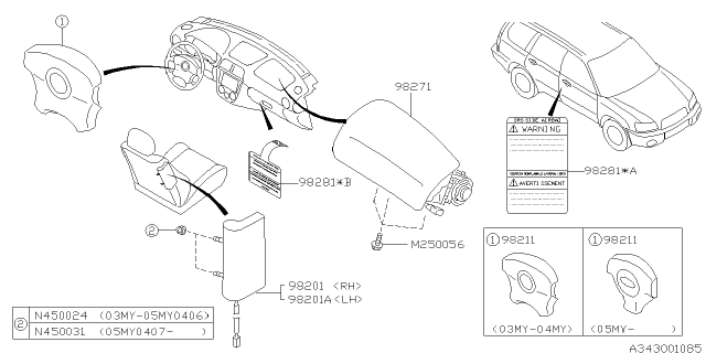 2008 Subaru Forester Air Bag Module Assembly Side RH Diagram for 98201SA060