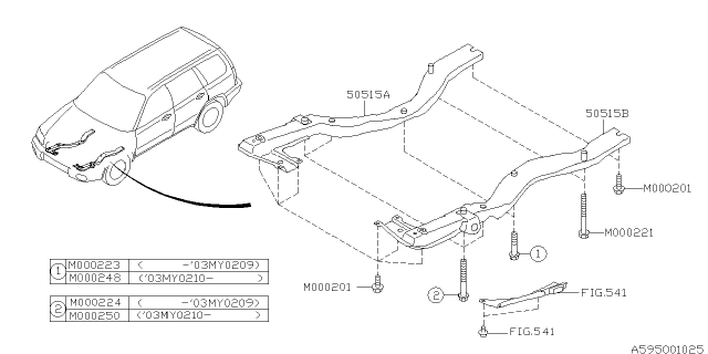 2003 Subaru Forester Frame Assembly Front LH Diagram for 50515SA010