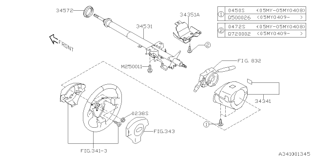 2008 Subaru Forester Column Assembly Steering Diagram for 34500SA060