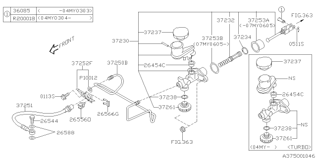 2007 Subaru Forester Boot Clutch Master Cylinder Diagram for 37239FC010