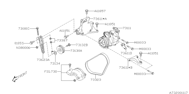 2008 Subaru Forester Bracket Assembly Compressor Diagram for 73611SA010