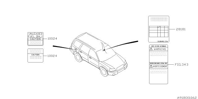 2008 Subaru Forester Label - Caution Diagram