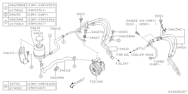 2005 Subaru Forester Hose Assembly Power Steering Diagram for 34610SA090