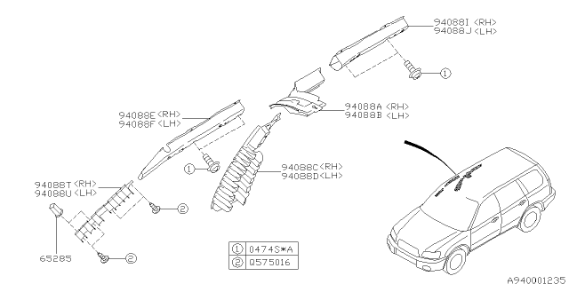 2006 Subaru Forester Pad Assembly Rail Side Rear RH Diagram for 94088SA040