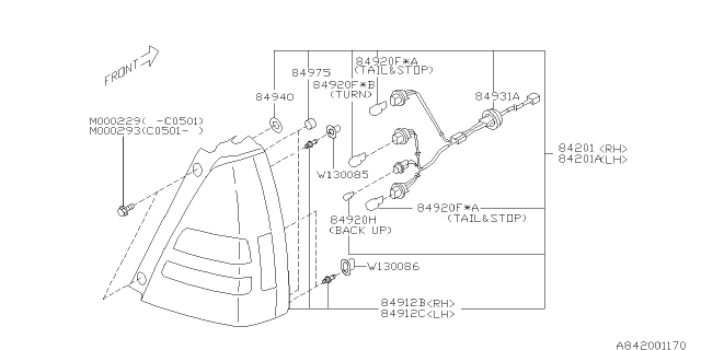 2005 Subaru Forester Socket Complete Rear Combination Lamp Diagram for 84931SA000