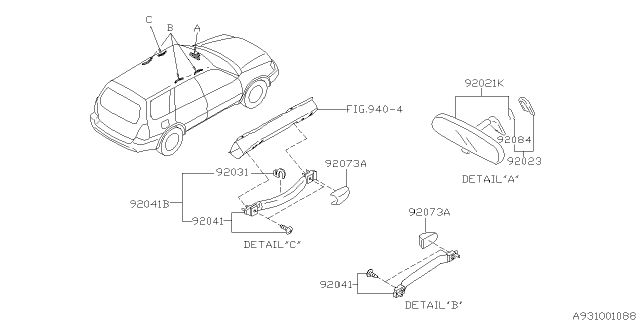 2004 Subaru Forester Assist Rail Assembly Diagram for 92041SA000ES