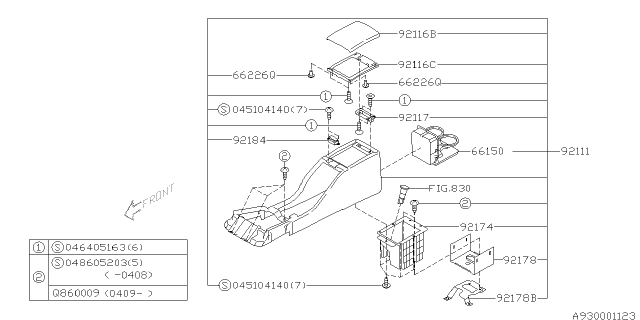 2005 Subaru Forester Console Box Assembly Diagram for 92111SA010ND