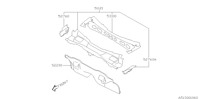 2004 Subaru Forester Duct Complete Front Panel Diagram for 51121SA0119P