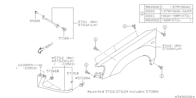 2003 Subaru Forester Fender Complete Front LH Diagram for 57110SA0309P