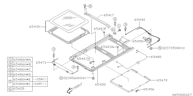 2004 Subaru Forester Sunroof Lid Assembly Diagram for 65430SA000