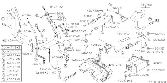 2007 Subaru Forester Bracket Complete CANISTER Diagram for 42052SA340