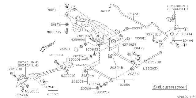 2003 Subaru Forester Lateral Link Assembly Front Diagram for 20250SA000