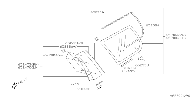 2006 Subaru Forester GARNISH Rear Quarter Window Front Diagram for 65240SA150QG