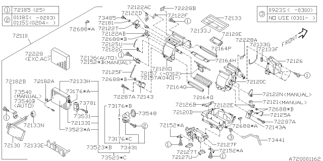 2003 Subaru Forester Packing DEFROSTER Diagram for 72133SA120